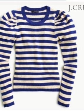 J. Crew Navy and Oatmeal Striped Crewneck Sweater